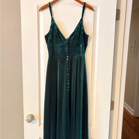 Cider Dresses & Skirts - Cider Teal Velvet Midi Slip Dress with Covered Buttons